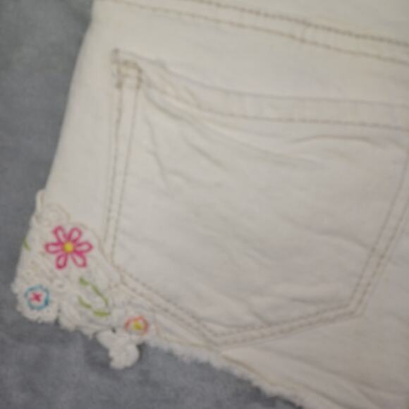 Y2K Mudd Crochet Low Denim Short Size 0 Cream Cutoff Shortie Festival Indie Boho - Picture 8 of 12